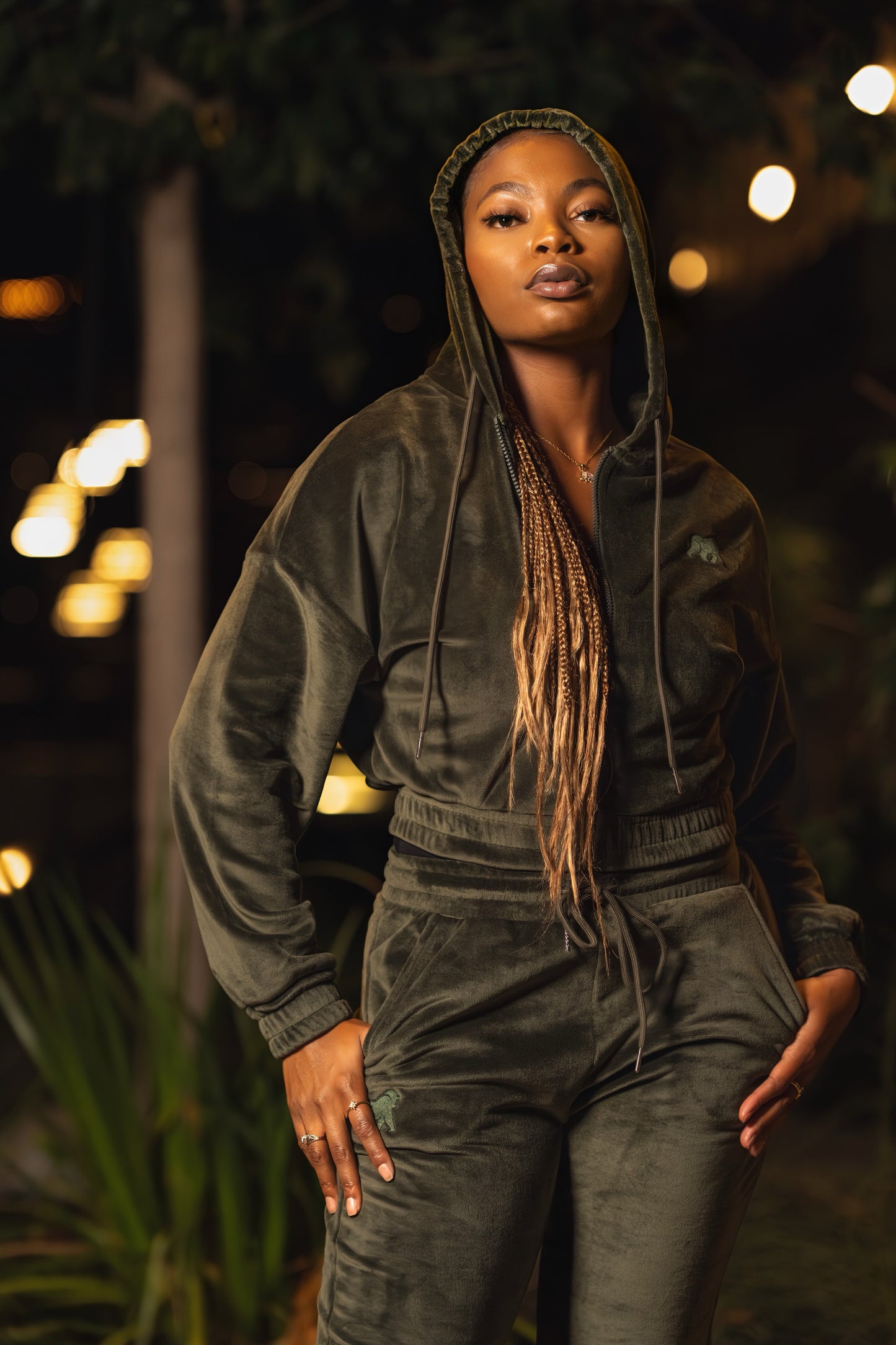 Women's Olive Green Velour Tracksuit