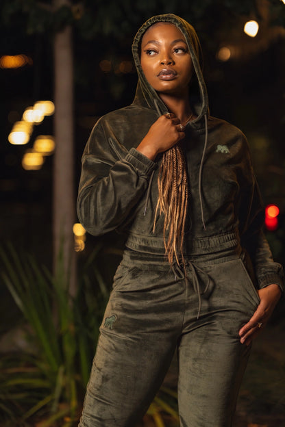 Women's Olive Green Velour Tracksuit